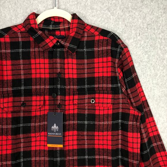 Rainforest‎ Flannel Shirt Mens Small Red Black Plaid Cotton Brushed Heavyweight - Picture 2 of 11